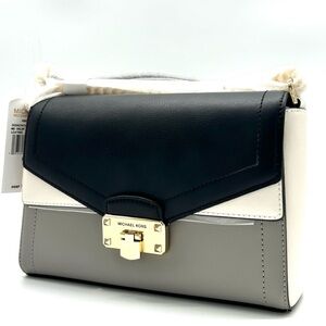 Michael Kors Kinsley leather Medium shoulder Flap Crossbody Bag Optic White